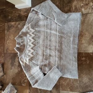 Holiday Time XL 16 18 fuzzy sweater sparkle grey white Christmas fairisle